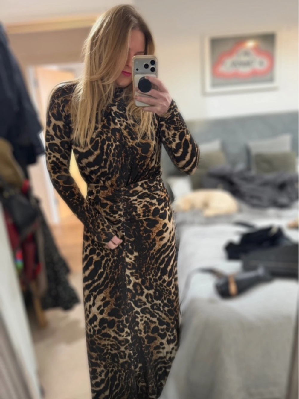 All Saints Long Sleeve Leopard-Print Maxi Dress